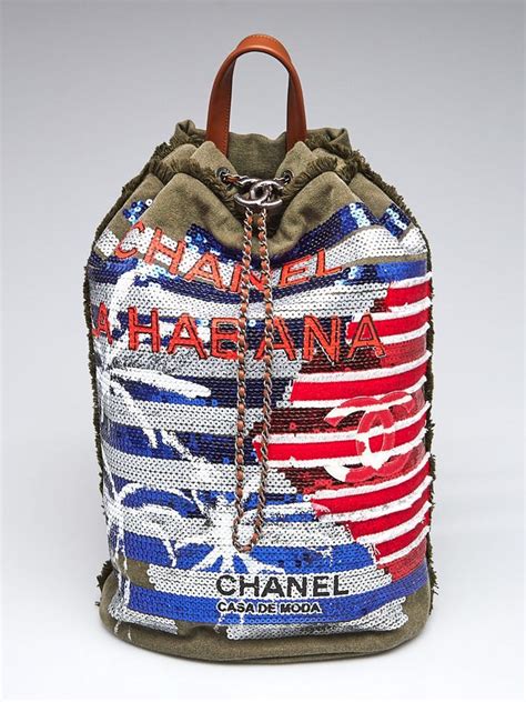 cubano trip backpack bag in canvas and sequins chanel|Red/ White/Blue Sequin and Canvas Cubano Trip Backpack Bag.